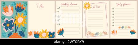 Pagine di notebook e copertina con fiori astratti. Illustrazione Vettoriale