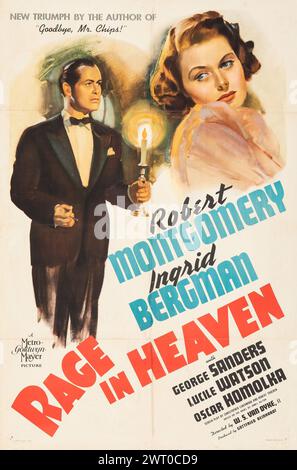 Vecchio poster cinematografico per Rage in Heaven (MGM, 1941) Ingrid Bergman, Robert Montgomery Foto Stock