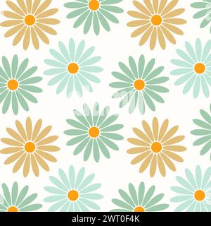 Colori pastello con motivo senza cuciture margherite camomilla su sfondo bianco. Illustrazione vettoriale Illustrazione Vettoriale