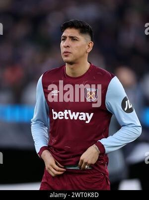 Londra, Regno Unito. 14 marzo 2024. Edson Alvarez del West Ham United durante la partita della UEFA Europa League Round of 16 al London Stadium di Londra. Il credito per immagini dovrebbe essere: David Klein/Sportimage Credit: Sportimage Ltd/Alamy Live News Foto Stock