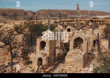 Multiple Graves at Terlingua Cemetery, Texas Foto Stock