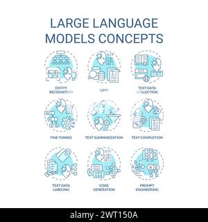 Modelli in lingua grande icone di concetto blu morbido Illustrazione Vettoriale