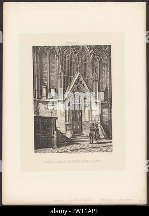 Porte Laterale de Notre-Dame á Parigi. Dusacq et Cie, fotografo (francese, attivo nel XIX secolo) 1855–1870 due uomini in coda e cappelli in piedi fuori da una porta laterale a Notre-Dame. C'è una piccola scalinata che porta alla porta, che si trova sotto alte vetrate colorate. (Recto, monta) centro inferiore, matita: "mr Cat. es. [Illeg] Filadelfia"; (recto, Mount) in basso a destra, matita: "Excursions daquerriennes 2.-"; Foto Stock
