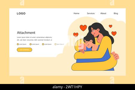 Banner Web o landing page sull'intelligenza emotiva. Attaccamento non sano. Attrezzatura da evitare o temere. Uomo frustrato e donna appiccicosa che mostrano affetto. Illustrazione vettoriale piatta Illustrazione Vettoriale