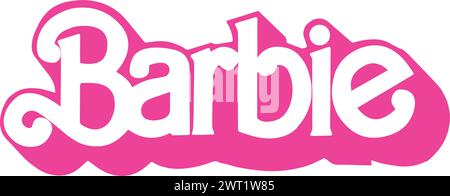 Illustrazione vettoriale con logo Barbie rosa vintage su sfondo bianco Illustrazione Vettoriale