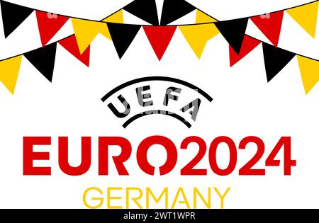 Charkiv, Ucraina - 5 agosto 2023. Logo vettoriale UEFA Euro 2024. Torneo europeo di calcio 2024 in Germania Illustrazione Vettoriale