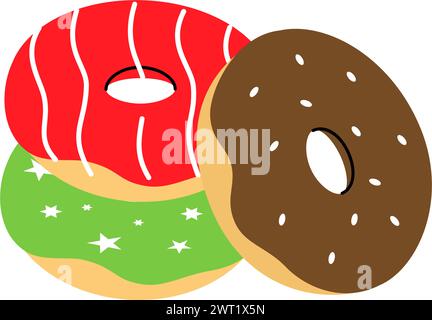 Ciambelle smaltate con spruzzette. Pasticceria dolce da forno. Illustrazione vettoriale. Illustrazione Vettoriale