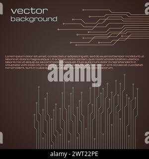 Fondo marrone tecnologico astratto con elementi del microchip. Struttura dello sfondo del circuito stampato. Illustrazione vettoriale. Illustrazione Vettoriale