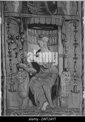 Chiamata di Mosè: Cespuglio ardente. Giulio Romano (italiano, 1492/99-1546) (autore del disegno) [pittore] c. 1545 arazzi dimensioni: A 417 x L 495 cm arazzo materiali/tecniche: Sconosciuta Cultura: Fiamminga Proprietà storia: Austria, Vienna, Vienna, Kunsthistorisches Museum, accno. I/1. Iscrizioni: Segno tessitore non identificato sulla protezione destra, in alto iscrizioni: Iscrizione sul bordo superiore cartiglio: APPARVIT DOMINVS MOYSI.. Nel paesaggio, Mosè, inginocchiato davanti al cespuglio, come miracolo del cambio di canna in serpente viene eseguito; Dio in piedi dall'altra parte dell'albero (=cespuglio); in R terreno intermedio Mosè si tolse la sua S. Foto Stock