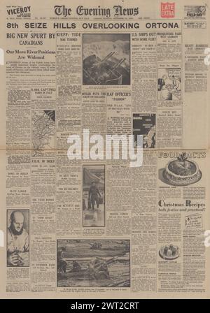 1943 la prima pagina di Evening News riportava l'ottava Armata nei pressi di Ortona Foto Stock