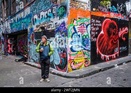 Street art a Hosier Lane, Melbourne, Victoria, Australia Foto Stock