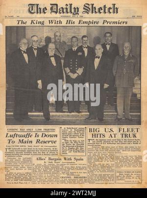 1944 la prima pagina del Daily Sketch che riporta re Giorgio vi alla conferenza Empire Foto Stock