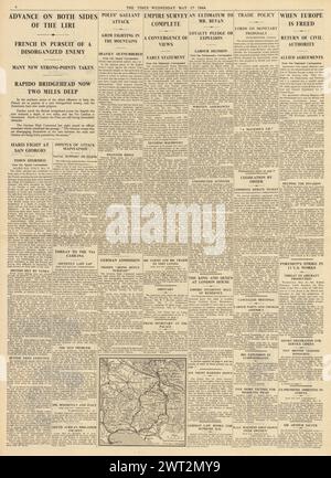 1944 The Times riportava gli eserciti alleati sulla linea Gustav e i piani di invasione e pace alleati Foto Stock