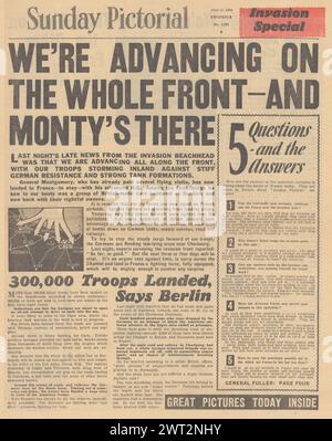 1944 domenica prima pagina pittorica che riporta la battaglia di Normandia Foto Stock