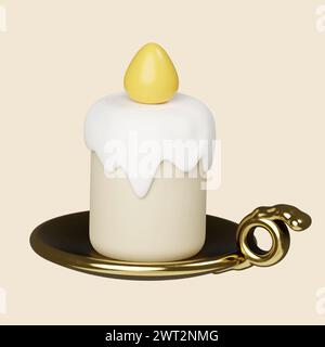 icona a forma di candela bianca bruciata 3d. Elemento tradizionale dell'arredamento per Halloween. icona isolata su sfondo grigio. illustrazione del rendering 3d. Tracciato di ritaglio. Foto Stock
