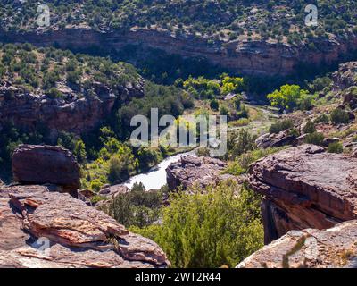 Canyon nel fiume Pecos vicino a Santa Rosa, New Mexico. Foto Stock