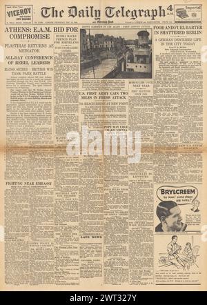 1944 la prima pagina del Daily Telegraph riporta disordini in Grecia Foto Stock