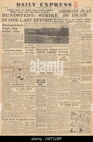 1944 Daily Express front page reporting Battaglia di Bulge Foto Stock