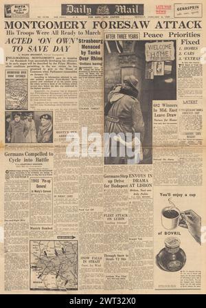 1945 la prima pagina del Daily mail riporta la battaglia delle Ardenne Foto Stock