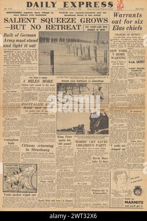 1945 la prima pagina del Daily Express riporta la battaglia delle Ardenne Foto Stock