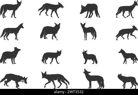 Silhouette Jackal, silhouette Wild jackal, silhouette Jackal, illustrazione vettoriale Jackal Illustrazione Vettoriale