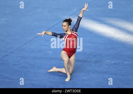 Ko-Ching Fang del Taipei cinese durante la competizione delle fasi finali di ginnastica artistica, per la specialità del finalloor, alle Universiadi Foto Stock