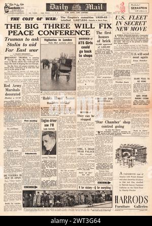 1945 la prima pagina del Daily mail riporta la Conferenza di Potsdam Foto Stock