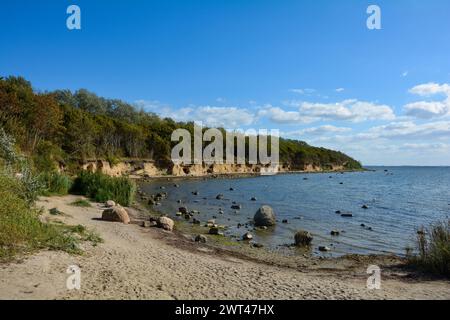 Costa ripida a Timmendorf Strand con mare e cielo blu, sull'isola di Poel sul Mar Baltico, in Germania Foto Stock
