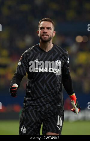 VILLARREAL, SPAGNA - 14 MARZO: Pau Lopez portiere dell'Olympique Marsiglia celebra durante il turno di UEFA Europa League 2023/24 del 16° turno di andata e ritorno tra Villarreal CF e Olympique Marsiglia all'Estadio de la ceramica il 14 marzo 2024 a Villarreal, Spagna. (Foto di Jose Torres/Photo Players Images) credito: Francisco Macia/Alamy Live News Foto Stock