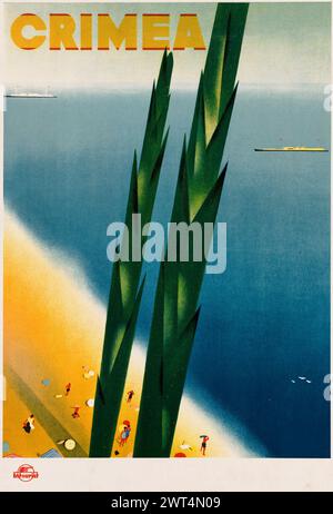 Poster di viaggio Intourist d'epoca per la Crimea. Dall'agenzia di viaggi dell'URSS, intorno agli anni '1930 Foto Stock