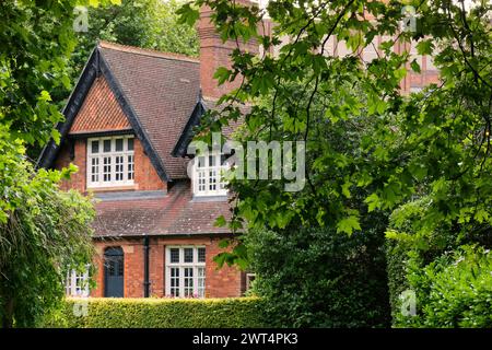 DUBLINO, Irlanda - 4 agosto 2023: Vegetazione lussureggiante e una splendida casa storica al Saint Stephen's Green Park Foto Stock