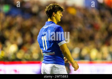 Cardiff, Regno Unito. 15 marzo 2024. Lorenzo Elettri, italiano U20, guarda durante la partita del campionato U20 sei Nazioni 2024, Galles U20 contro Italia U20 al Cardiff Arms Park di Cardiff, venerdì 15 marzo 2024. foto di Dan Minto/Andrew Orchard fotografia sportiva/ Alamy Live News crediti: Andrew Orchard fotografia sportiva/Alamy Live News Foto Stock