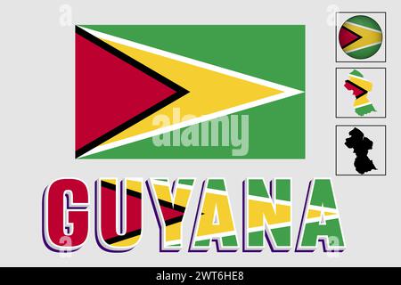 Mappa delle bandiere della Guyana Illustrazione Vettoriale