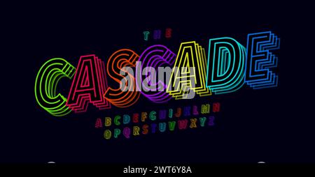 Alfabeto bagliore al neon, lettere lineari in grassetto, vivace carattere disco per loghi elettrici, titolo energico, tipografia dinamica, design tipografico alla moda Illustrazione Vettoriale