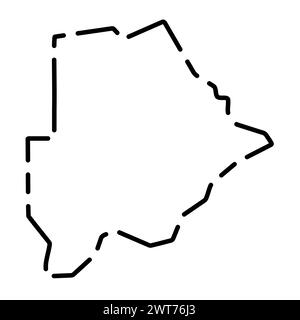 Mappa semplificata del paese del Botswana. Contorno nero interrotto su sfondo bianco. Semplice icona vettoriale Illustrazione Vettoriale