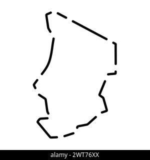 Mappa semplificata del paese del Ciad. Contorno nero interrotto su sfondo bianco. Semplice icona vettoriale Illustrazione Vettoriale