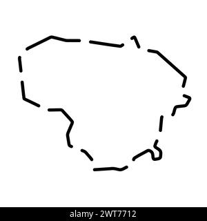 Mappa semplificata del paese della Lituania. Contorno nero interrotto su sfondo bianco. Semplice icona vettoriale Illustrazione Vettoriale