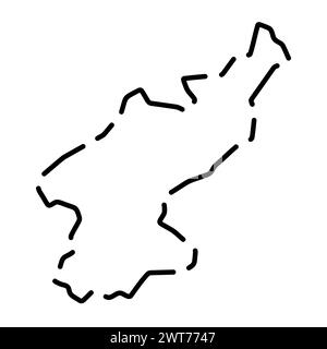 Mappa semplificata del paese della Corea del Nord. Contorno nero interrotto su sfondo bianco. Semplice icona vettoriale Illustrazione Vettoriale