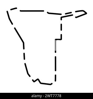 Mappa semplificata del paese della Namibia. Contorno nero interrotto su sfondo bianco. Semplice icona vettoriale Illustrazione Vettoriale