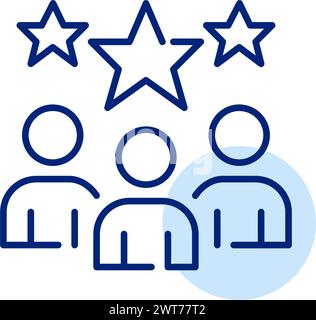 Gruppo di utenti e stelle. Utenti stimati o di alto livello all'interno di una comunità o piattaforma. Pixel Perfect, icona modificabile Illustrazione Vettoriale