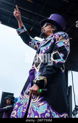 Bootsy Collins Live auf dem auf dem SXSW Conference & Festivals 2024 auf der Lady Bird Lake Bühne. Austin, 15.03.2024 *** Bootsy Collins live al SXSW Conference Festival 2024 sul palco Lady Bird Lake Austin, 15 03 2024 foto:XJ.xAlexanderx/xFuturexImagex collins 4209 Foto Stock