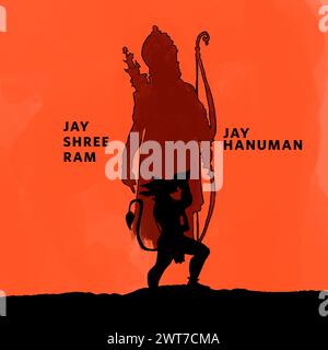 Illustrazione di Lord Rama e Hanuman per Shree RAM Navami sfondo celebrazione per la festa religiosa dell'India Foto Stock