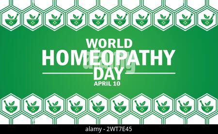 Sfondo World Homeopathy Day con forme e tipografia. Giornata Mondiale dell'Omeopatia, background Illustrazione Vettoriale