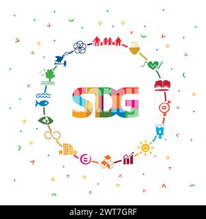 Le 17 icone SDG disegnate a mano insieme di vettori con lettere. Gli OSS sono una raccolta di 17 obiettivi interconnessi Illustrazione Vettoriale