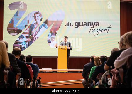 Barcellona, Barcellona, Spagna. 16 marzo 2024. L'atto politico di Esquerra Republicana (CER) "Guanyem Catalunya", dopo che il presidente della Generalitat di Catalogna, Pere AragonÃ¨S, ha indetto le elezioni per il 12 maggio a causa della mancata approvazione dei bilanci e subito dopo la legge di amnistia al Congresso. (Immagine di credito: © Marc Asensio Clupes/ZUMA Press Wire) SOLO PER USO EDITORIALE! Non per USO commerciale! Foto Stock