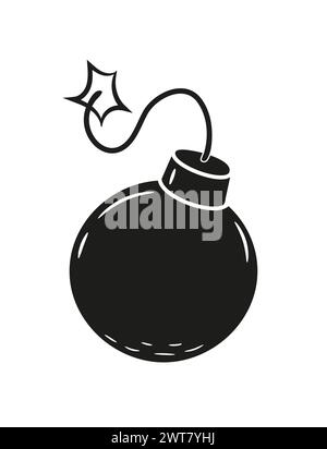 Bombardare il vettore di doodle con il fuoco. La dinamite del fumetto esplode nello stile di schizzo. Icona esplosione bombe Illustrazione Vettoriale