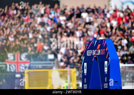 Monza, Italia. 16 marzo 2024. Foto Claudio grassi/LaPresse 16 marzo 2024 - Monza, Italia - sport, calcio - Monza vs Cagliari - Campionato italiano di calcio serie A TIM 2023/2024 - Stadio U-Power. Nella foto: UNAR Keep Racism Out 16 marzo 2024 - Monza, Italia - sport, calcio - AC Monza vs Cagliari calcio - Campionato Italiano di calcio TIM serie A 2023/2024 - Stadio U-Power. Nella foto: Credito: LaPresse/Alamy Live News Foto Stock