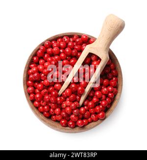 Spezie aromatiche. Peperone rosso nel recipiente e spalmare in bianco, vista dall'alto Foto Stock