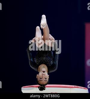 Liverpool, Regno Unito. 16 marzo 2024. 16 marzo 2024, M&amp;S Bank Arena, Liverpool, Inghilterra; British Gymnastics Championships Day 3; Isabelle Baxter on vault Credit: Action Plus Sports Images/Alamy Live News Foto Stock