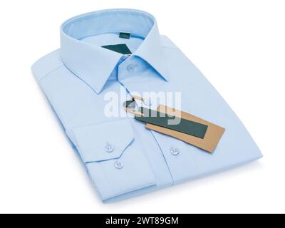Classica camicia con bottone a manica lunga blu chiaro isolata su sfondo bianco Foto Stock
